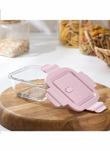 800ml Borosilicate Glass Bowl with Lid Bx2001 (W15 x D15 x H7)cm- Pink