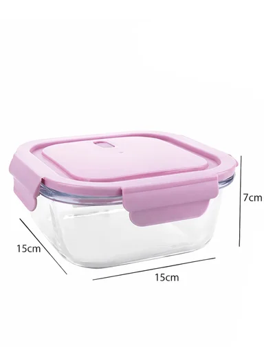 800ml Borosilicate Glass Bowl with Lid Bx2001 (W15 x D15 x H7)cm- Pink