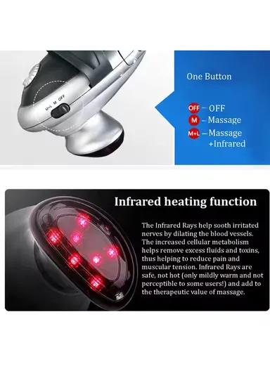 22W Powerful Infrared Body Massager With 2 Massage Heads, Detachable Handle &amp; Hand Strap For Shoulders Body Feet Neck Massage TK-2014 (L40 x W10.5 x H11.5)cm