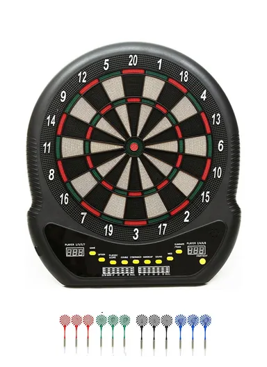 1-8 Players 27 Games Electrice Dartboard, Dart Board Set, Electronic Darts Set with LCD Scoring Screen, Voice Score Reader, 202 Variations &amp; 12 Darts HJ-70024 (W37 x D2 x H43)cm 