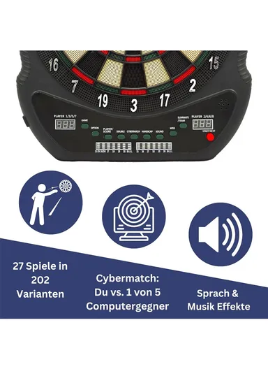 1-8 Players 27 Games Electrice Dartboard, Dart Board Set, Electronic Darts Set with LCD Scoring Screen, Voice Score Reader, 202 Variations &amp; 12 Darts HJ-70024 (W37 x D2 x H43)cm 