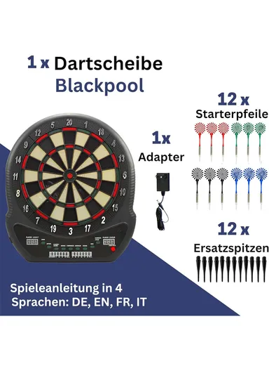 1-8 Players 27 Games Electrice Dartboard, Dart Board Set, Electronic Darts Set with LCD Scoring Screen, Voice Score Reader, 202 Variations &amp; 12 Darts HJ-70024 (W37 x D2 x H43)cm 