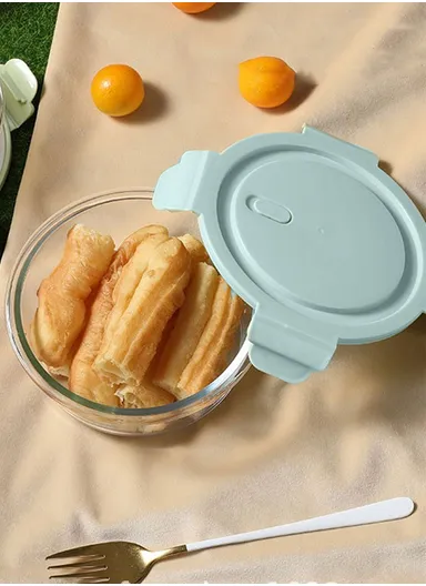 950ml Scratches &amp; Stains Resistant Borosilicate Round Glass Food Storage Container Suitable for Leftovers &amp; Meal Preps BX3001 (D17 x H7)cm - Blue