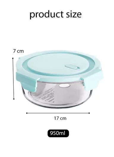 950ml Scratches &amp; Stains Resistant Borosilicate Round Glass Food Storage Container Suitable for Leftovers &amp; Meal Preps BX3001 (D17 x H7)cm - Blue