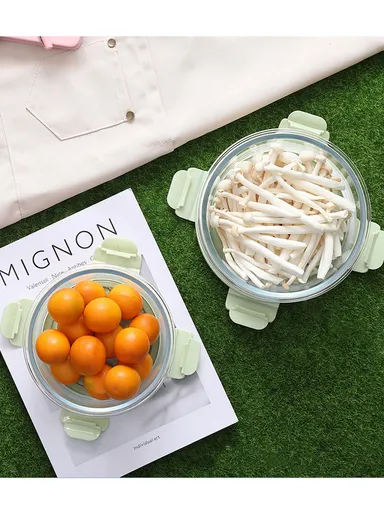 950ml Scratches &amp; Stains Resistant Borosilicate Round Glass Food Storage Container Suitable for Leftovers &amp; Meal Preps BX3001 (D17 x H7)cm - Blue