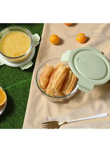 950ml Scratches &amp; Stains Resistant Borosilicate Round Glass Food Storage Container Suitable for Leftovers &amp; Meal Preps BX3001 (D17 x H7)cm - Blue