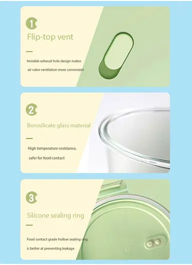 950ml Scratches &amp; Stains Resistant Borosilicate Round Glass Food Storage Container Suitable for Leftovers &amp; Meal Preps BX3001 (D17 x H7)cm - Blue