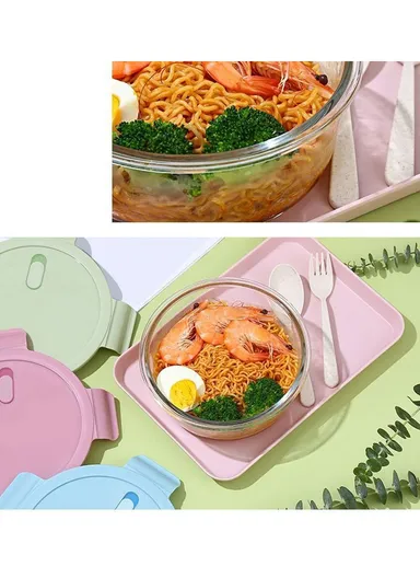 950ml Scratches &amp; Stains Resistant Borosilicate Round Glass Food Storage Container Suitable for Leftovers &amp; Meal Preps BX3001 (D17 x H7)cm - Blue