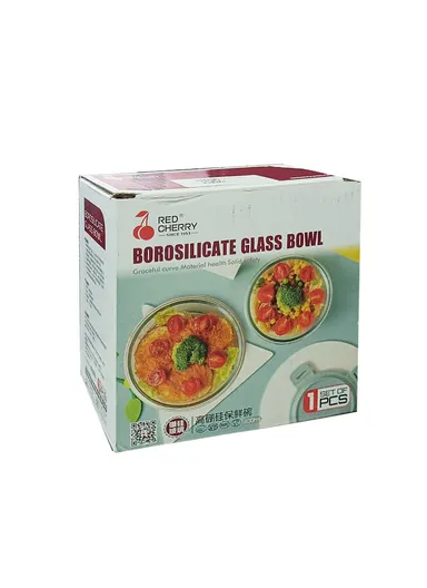 950ml Scratches &amp; Stains Resistant Borosilicate Round Glass Food Storage Container Suitable for Leftovers &amp; Meal Preps BX3001 (D17 x H7)cm - Blue