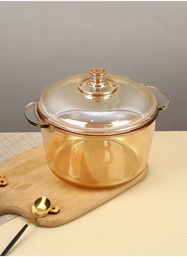 2.5L Durable &amp; Heat Resistant Glass Pot with Lid Compatible with Oven &amp; Microwave SJB-2500MIA-HP (D19 x H11.5)cm - Amber / Type A