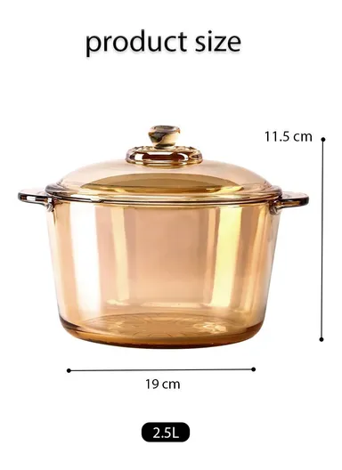 2.5L Durable &amp; Heat Resistant Glass Pot with Lid Compatible with Oven &amp; Microwave SJB-2500MIA-HP (D19 x H11.5)cm - Amber / Type A
