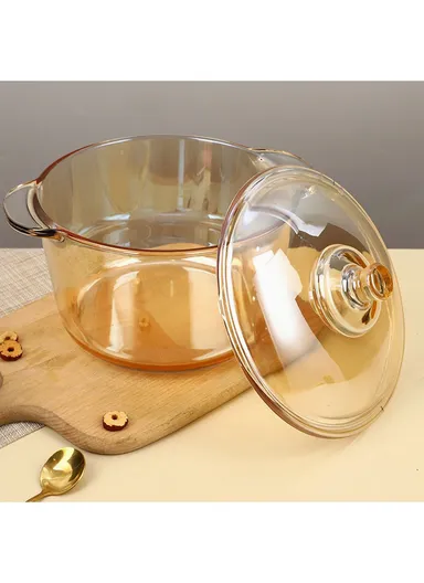 2.5L Durable &amp; Heat Resistant Glass Pot with Lid Compatible with Oven &amp; Microwave SJB-2500MIA-HP (D19 x H11.5)cm - Amber / Type A