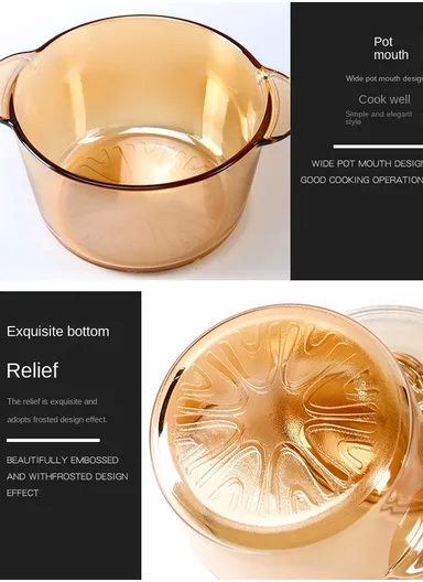 2.5L Durable &amp; Heat Resistant Glass Pot with Lid Compatible with Oven &amp; Microwave SJB-2500MIA-HP (D19 x H11.5)cm - Amber / Type A