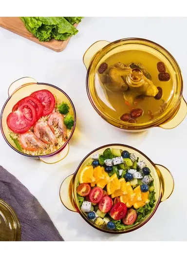 2.5L Durable &amp; Heat Resistant Glass Pot with Lid Compatible with Oven &amp; Microwave SJB-2500MIA-HP (D19 x H11.5)cm - Amber / Type A