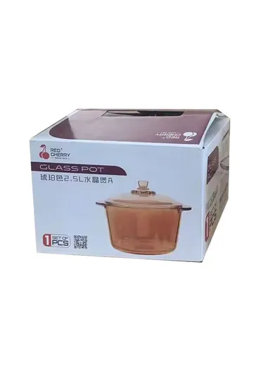 2.5L Durable &amp; Heat Resistant Glass Pot with Lid Compatible with Oven &amp; Microwave SJB-2500MIA-HP (D19 x H11.5)cm - Amber / Type A