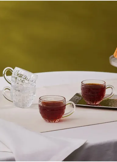 160ml 6 Pcs Elegant Round Glass Mugs With Comfortable Handle Suitable For Hot &amp; Cold Beverages ZB448 