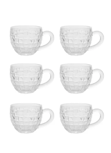 160ml 6 Pcs Elegant Round Glass Mugs With Comfortable Handle Suitable For Hot &amp; Cold Beverages ZB448 