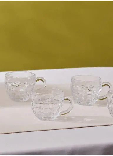 160ml 6 Pcs Elegant Round Glass Mugs With Comfortable Handle Suitable For Hot &amp; Cold Beverages ZB448 