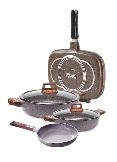 6Pcs 24/32cm Toughened Non-Stick Casserole with 20cm FryPan &amp; 36cm Double FryPan CA005-S26- Purple