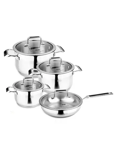 8Pcs 20/24/28cm Casseroles + 28cm FryPan Stainless Steel Cookware Set CS002-S05