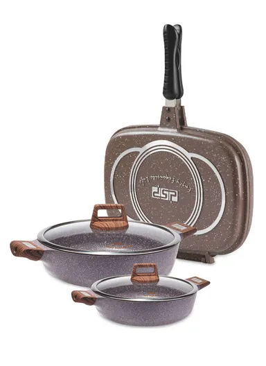 5Pcs 24/32cm Toughened Non-Stick Casserole with 40cm Double FryPan CA005-S24- Purple