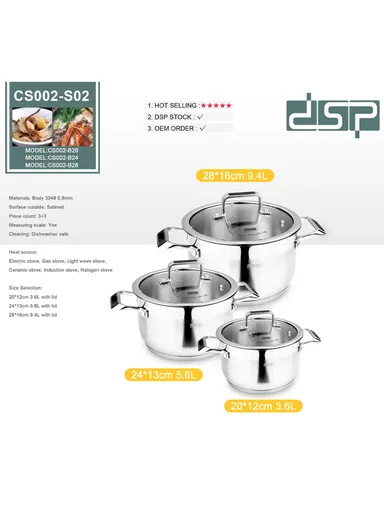 6Pcs 20/24/28cm Casserole Stainless Steel Cookware Set CS002-S02