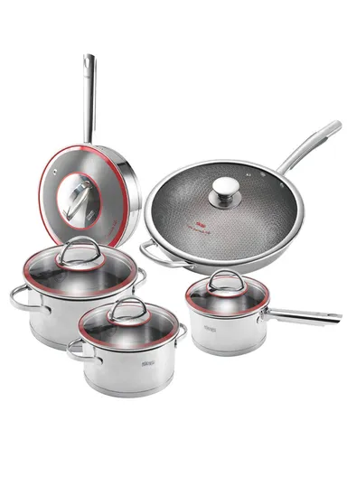 10Pcs 20/24cm Casseroles + 24cm FryPan + 16cm Saucepan + 34cm Wokpan Stainless Steel Cookware Set CS003-S09