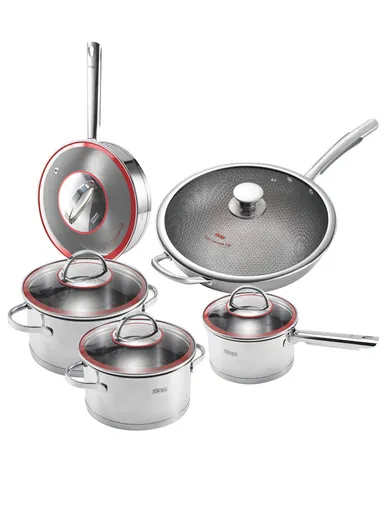 10Pcs 24/26cm Casseroles + 34cm WokPan + 16cm SaucePan + 26cm FryPan Stainless Steel Cookware Set CS003-S010