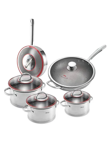 10Pcs 20/24/26cm Casseroles + 34cm WokPan + 24cm FryPan Stainless Steel Cookware Set CS003-S012