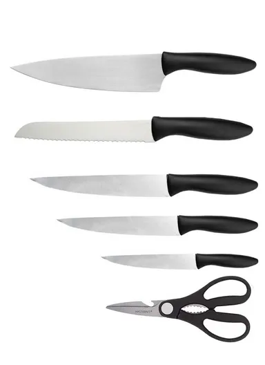 7pcs Kitchen Knife Set With Scissors &amp; Stand - Black