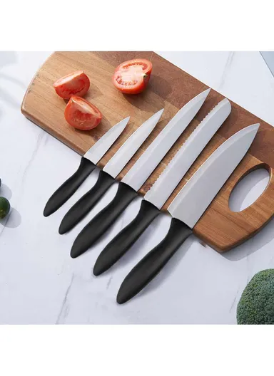 7pcs Kitchen Knife Set With Scissors &amp; Stand - Black