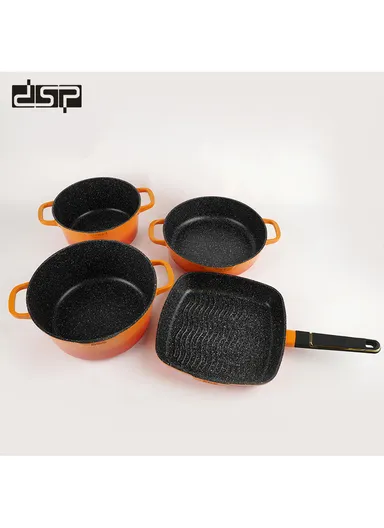 11 Pcs 24/28cm Casserole Cookware Set With 28cm Shallow Casserole, Square Plate, Spatula, Apron, Ladle, Glove, Pasta Server &amp; 2 Lids CA013-S01 - Orange