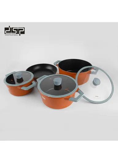 7Pcs 18/20/24cm Non-Stick Coating Casserole Cookware Set &amp; 24cm FryPan with 3 Glass Lids Suitable For All Electric Stove CA002-S02- Orange