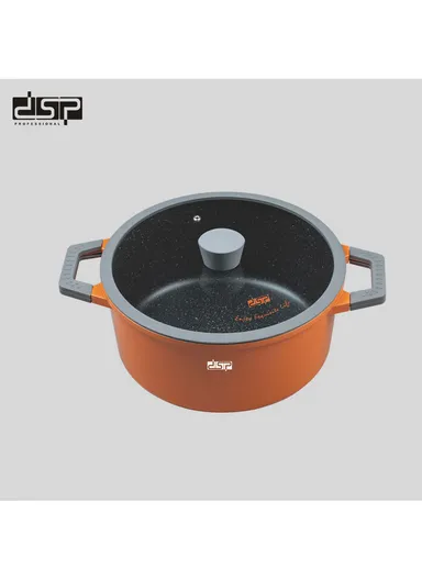 7Pcs 18/20/24cm Non-Stick Coating Casserole Cookware Set &amp; 24cm FryPan with 3 Glass Lids Suitable For All Electric Stove CA002-S02- Orange