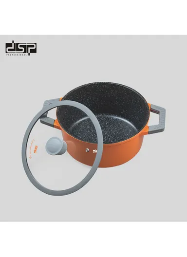 7Pcs 18/20/24cm Non-Stick Coating Casserole Cookware Set &amp; 24cm FryPan with 3 Glass Lids Suitable For All Electric Stove CA002-S02- Orange