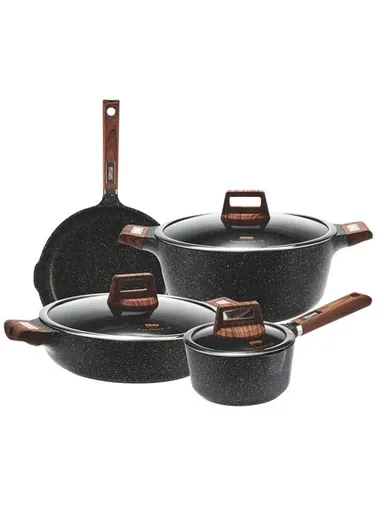 7 PCS Non-Stick 24/28cm Casserole with 16cm Sauce Pan, 28cm Fry Pan &amp; 3 Lids CA005-S02- Black