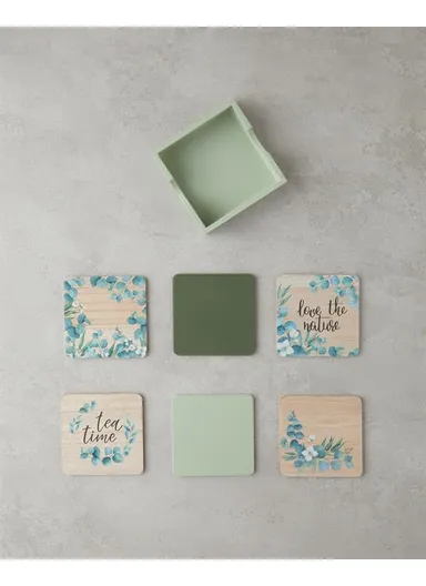 Gum Wood 7 Piece Coaster Colorful