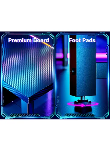 Corner Computer Gaming Desk MDF + Metal with Removable Monitor Stand (W130 x D48 x H76)cm - Carbon Fiber Black