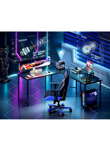Corner Computer Gaming Desk MDF + Metal with Removable Monitor Stand (W130 x D48 x H76)cm - Carbon Fiber Black