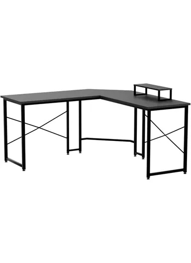 Corner Computer Gaming Desk MDF + Metal with Removable Monitor Stand (W130 x D48 x H76)cm - Carbon Fiber Black