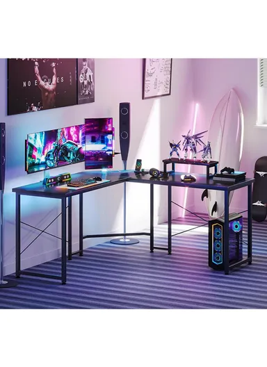 Corner Computer Gaming Desk MDF + Metal with Removable Monitor Stand (W130 x D48 x H76)cm - Carbon Fiber Black