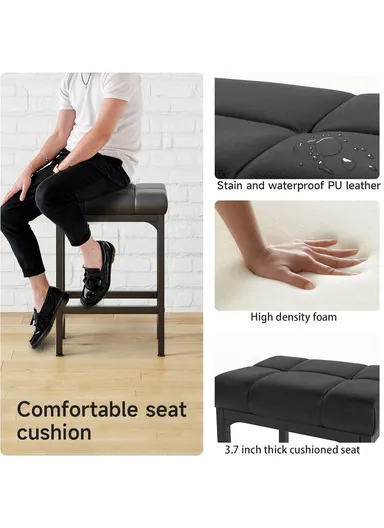 Rectangle PU + Metal seat stool with High-Density Foam Cushion, Durable Metal Frame &amp; Space-Saving Design (W47 x D33 x H60)cm