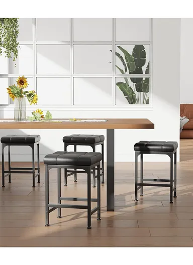 Rectangle PU + Metal seat stool with High-Density Foam Cushion, Durable Metal Frame &amp; Space-Saving Design (W47 x D33 x H60)cm