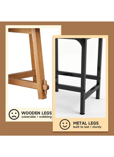 Rectangle PU + Metal seat stool with High-Density Foam Cushion, Durable Metal Frame &amp; Space-Saving Design (W47 x D33 x H60)cm