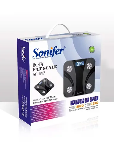 180kg Max Load Smart Digital Body Fat Scale with Multi-Body Analysis &amp; LCD Display SF-1916 (L28 x W28)cm - Black / Style 2