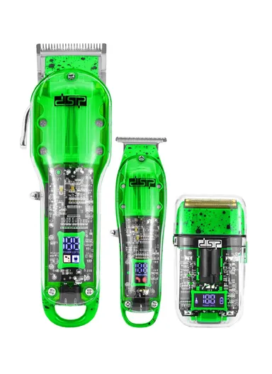 Rechargeable Professional Grooming Barber Kit Set, Hair Clipper, Trimmer &amp; Shaver with LED Display, Guide Comb &amp; Plug-and-Play Feature 80105 - Green