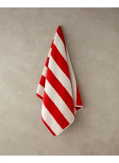 Funny Lines Cotton Yarn Dyed Face Towel 50x80 Cm Ecru-Red