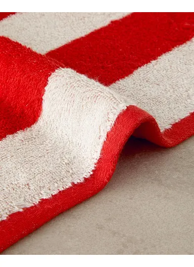 Funny Lines Cotton Yarn Dyed Face Towel 50x80 Cm Ecru-Red