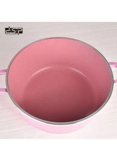 9 PCS 20/24/28/32cm Non-Stick Toughened Casserole Set With 28cm Pot &amp; Glass Lids CA001-S01 - Tulip Pink