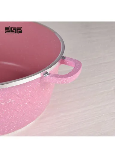 9 PCS 20/24/28/32cm Non-Stick Toughened Casserole Set With 28cm Pot &amp; Glass Lids CA001-S01 - Tulip Pink